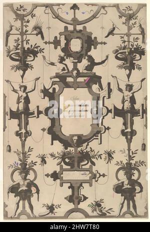 Art inspired by Surface Decoration, Grotesque with Strapwork, Including Three Cartouches from series of Surface Decorations, Grotesques with Strapwork with Maxims by Six Wise Men of Greece, 1554, Etching, Sheet: 12 x 8 1/16 in. (30.5 x 20.5 cm), Books, Johannes van Doetecum the elder (, Classic works modernized by Artotop with a splash of modernity. Shapes, color and value, eye-catching visual impact on art. Emotions through freedom of artworks in a contemporary way. A timeless message pursuing a wildly creative new direction. Artists turning to the digital medium and creating the Artotop NFT Stock Photo