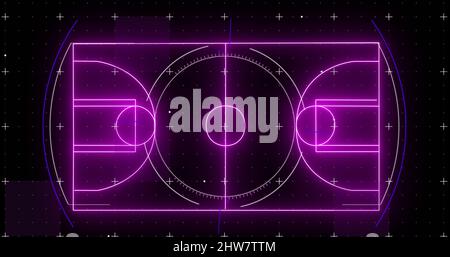 Image of purple neon basketball court and markers Stock Photo
