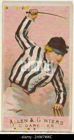Art inspired by Count Lehndorff, from the Racing Colors of the World series (N22a) for Allen & Ginter Cigarettes, 1888, Commercial color lithograph, Sheet: 2 3/4 x 1 1/2 in. (7 x 3.8 cm), Trade cards from the 'Racing Colors of the World' series (N22a), issued in 1888 in a set of 50, Classic works modernized by Artotop with a splash of modernity. Shapes, color and value, eye-catching visual impact on art. Emotions through freedom of artworks in a contemporary way. A timeless message pursuing a wildly creative new direction. Artists turning to the digital medium and creating the Artotop NFT Stock Photo