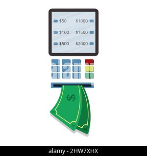 Withdraw money on ATM and values to be withdrawn on the screen. Stock Vector