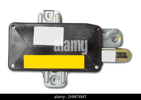Spare part and interior element from a car side airbag in the door on a white isolated background. Auto service industry. Stock Photo