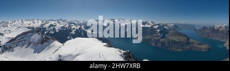 Wide aerial panorama. Switzerland, Alps. From Stoss. Lake lucerne Stock Photo