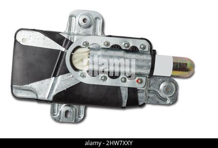 Spare part and interior element from a car side airbag in the door on a white isolated background. Auto service industry. Stock Photo