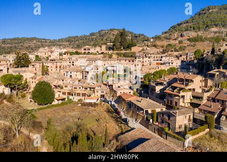 Aerial view of Medieval village Mura in Sant Llorenç del Munt i l'Obac natural park Bages Barcelona province Catalonia Spain Stock Photo