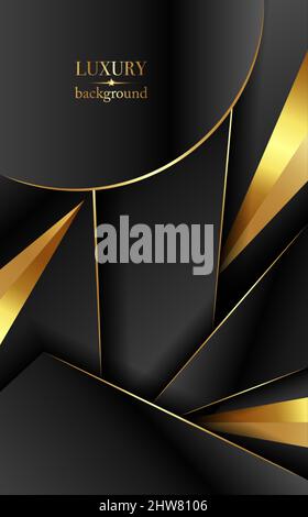 Luxury Gold and black Background with golden metal texture in 3d abstract style. Illustration from vector about modern template design Stock Vector