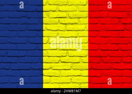 Republic of Moldova flag. Flag with brick wall texture. Isolated national flag of Republic of Moldova. Horizontal design. Illustration. Map. Stock Photo