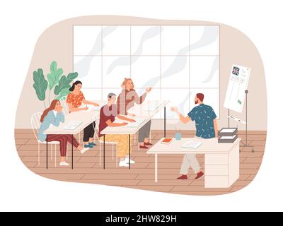 English class. The teacher communicates with the students Stock Vector
