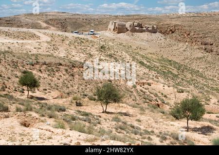 Issabiya, near Garyan, Libya - Abandoned Berber Granary, semi-arid countryside Stock Photo