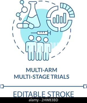 Multi-arm multi-stage trials turquoise concept icon Stock Vector