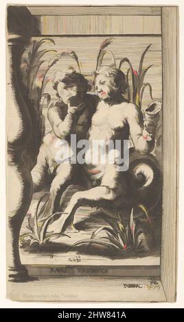 Art inspired by Two tritons embracing, one playing a panpipe, the second holding a conch shell set within a recessed space, 1579, Engraving, Sheet: 7 13/16 x 4 1/2 in. (19.8 x 11.5 cm), Prints, Cherubino Alberti (Zaccaria Mattia) (Italian, Borgo Sansepolcro 1553–1615 Rome), After, Classic works modernized by Artotop with a splash of modernity. Shapes, color and value, eye-catching visual impact on art. Emotions through freedom of artworks in a contemporary way. A timeless message pursuing a wildly creative new direction. Artists turning to the digital medium and creating the Artotop NFT Stock Photo