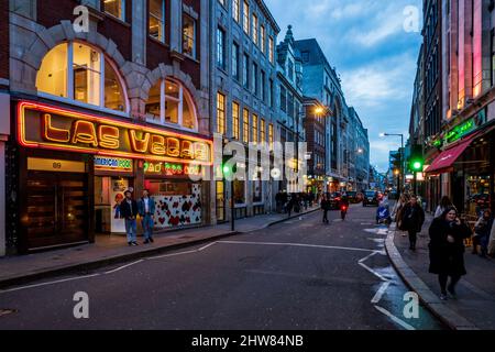 Las Vegas Amusement Arcade on Wardour Street Soho London. Las Vegas Video Game Arcade. Stock Photo