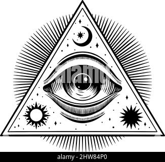 All seeing eye illuminati piramide symbol vector illustration. Stock Vector