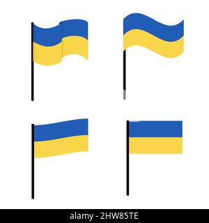 Four different ukrainian flags with flagpole, made in vector. Isolated on white Stock Vector