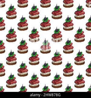 seamless background of appetizing canapes. hand-drawn illustration Stock Vector