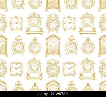 cute seamless background of sketch vintage clock. hand-drawn illustration Stock Vector
