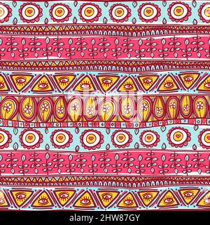 beautiful tribal striped seamless pink and blue ornament Stock Vector