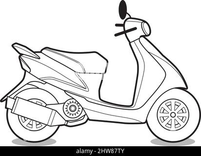 Classic Cute cartoon moped, side view, isolated. Vector illustration ...