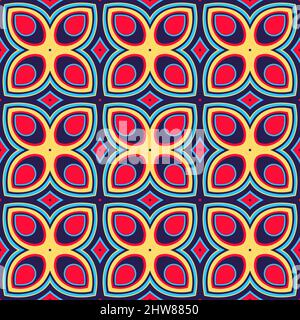 beautiful retro geometric pattern with pink and blue stylized flowers Stock Vector