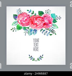 Beautiful greeting card with watercolor flowers and place for text - 3 Stock Vector