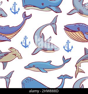 Seamless of large ocean creatures. hand-drawn illustration Stock Vector