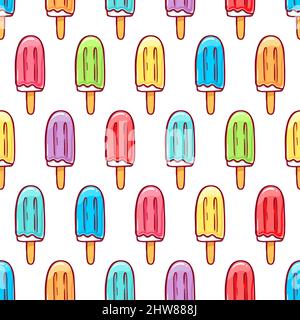 Seamless background of cute colored ice creams. hand-drawn illustration Stock Vector