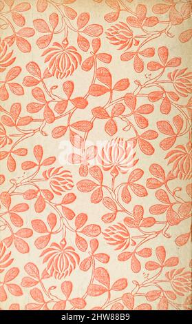 Pastedown or endpaper from 18th century book binding featuring plant pattern. Photograph from a book published in 1864. Stock Photo