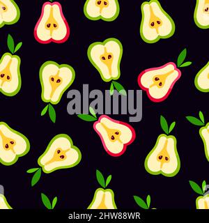 cute pear pattern. seamless background of slices ripe pears Stock Vector