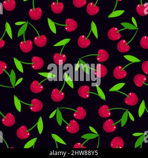 Cute seamless background of ripe cherries Stock Vector