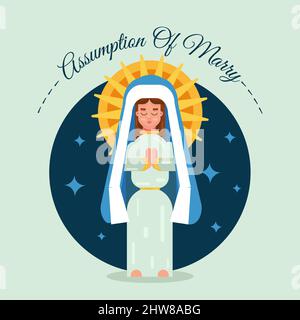 Assumption of Mary day vector illustration for the greeting card, Virgin Mary icon vector. Assumption of Mary Poster, August 15. Important day design Stock Vector