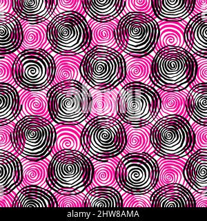 cute abstract pattern with black and pink spirals on a white background Stock Vector