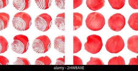 abstract seamless background of red watercolor circles and white spirals Stock Vector