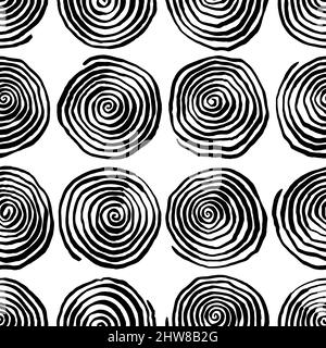 cute abstract pattern with black spirals on a white background Stock Vector