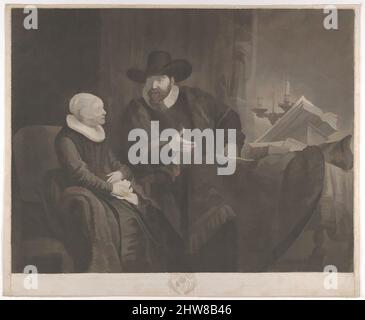 Art inspired by Regnier Hansloe, an Anabaptist Minister, and His Wife (Cornelis Claesz Anslo and His Wife Aeltje Gerritsdr Schouten), May 1, 1781, Etching and mezzotint; second state of two, Plate: 17 1/2 × 20 15/16 in. (44.4 × 53.2 cm), Prints, Josiah Boydell (British, Hawarden, Classic works modernized by Artotop with a splash of modernity. Shapes, color and value, eye-catching visual impact on art. Emotions through freedom of artworks in a contemporary way. A timeless message pursuing a wildly creative new direction. Artists turning to the digital medium and creating the Artotop NFT Stock Photo