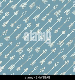 Cute seamless background with hand-drawn beige arrows on a blue background Stock Vector