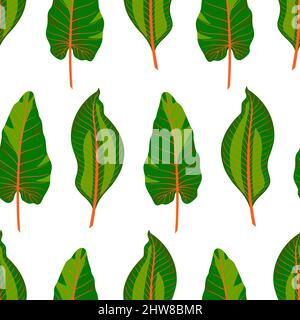 Cute seamless background of different green tropical leaves on white background Stock Vector