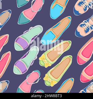 Seamless background with different colored shoes Stock Vector