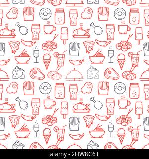Seamless background of Food and Drink icons set. Vector illustration Stock Vector