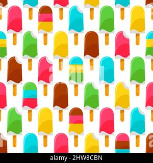 Summer bright seamless background with colorful ice creams Stock Vector