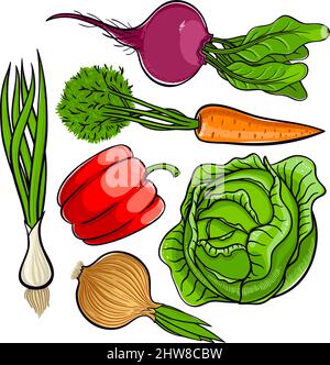 cute set of fresh bright autumn vegetables Stock Vector