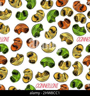 Cannelloni. Seamless background of various kinds of pasta. hand-drawn illustration Stock Vector