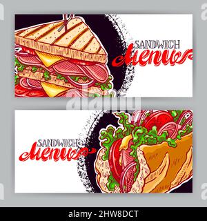 Two horizontal banners with delicious sandwiches. hand-drawn illustration Stock Vector