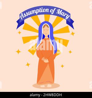 Happy Assumption of Mary day vector illustration greeting card, God Virgin Mary wallpaper, Poster, August 15, Important day design Stock Vector