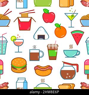 Seamless background of Food and Drink icons set. Vector illustration Stock Vector