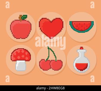 six pixelated items Stock Vector