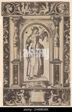 Art inspired by Temperance (Die Mesikait), from The Seven Virtues, Woodcut; second state of three (Hollstein), Sheet: 12 1/16 × 7 9/16 in. (30.6 × 19.2 cm), Prints, Hans Burgkmair (German, Augsburg 1473–1531 Augsburg, Classic works modernized by Artotop with a splash of modernity. Shapes, color and value, eye-catching visual impact on art. Emotions through freedom of artworks in a contemporary way. A timeless message pursuing a wildly creative new direction. Artists turning to the digital medium and creating the Artotop NFT Stock Photo