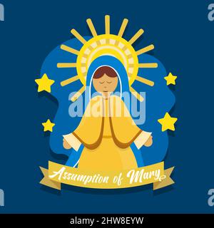 Assumption of Mary day vector illustration greeting card, Virgin Mary wallpaper, Poster, August 15, Important day design Stock Vector
