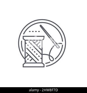 Handicraft kit - modern black line design style icon on white background. Neat detailed image of thread, needle and hoop for embroidery and sewing. Ho Stock Vector