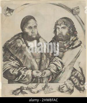 Art inspired by Frederick the Wise and John the Constant of Saxony, 1509, Engraving, Sheet: 4 13/16 × 4 5/8 in. (12.2 × 11.7 cm), Prints, Lucas Cranach the Elder (German, Kronach 1472–1553 Weimar, Classic works modernized by Artotop with a splash of modernity. Shapes, color and value, eye-catching visual impact on art. Emotions through freedom of artworks in a contemporary way. A timeless message pursuing a wildly creative new direction. Artists turning to the digital medium and creating the Artotop NFT Stock Photo