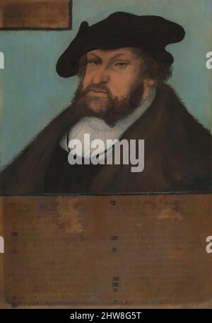 Art inspired by Johann I (1468–1532), the Constant, Elector of Saxony, 1532–33, Oil on beech, with letterpress-printed paper labels, 8 x 5 5/8 in. (20.3 x 14.3 cm), Paintings, Lucas Cranach the Elder and Workshop (German, Kronach 1472–1553 Weimar), These posthumous portraits of the, Classic works modernized by Artotop with a splash of modernity. Shapes, color and value, eye-catching visual impact on art. Emotions through freedom of artworks in a contemporary way. A timeless message pursuing a wildly creative new direction. Artists turning to the digital medium and creating the Artotop NFT Stock Photo