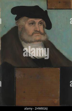 Art inspired by Friedrich III (1463–1525), the Wise, Elector of Saxony, 1533, Oil on beech, with letterpress-printed paper labels, 8 x 5 5/8 in. (20.3 x 14.3 cm), Paintings, Lucas Cranach the Elder and Workshop (German, Kronach 1472–1553 Weimar), These posthumous portraits of the Saxon, Classic works modernized by Artotop with a splash of modernity. Shapes, color and value, eye-catching visual impact on art. Emotions through freedom of artworks in a contemporary way. A timeless message pursuing a wildly creative new direction. Artists turning to the digital medium and creating the Artotop NFT Stock Photo